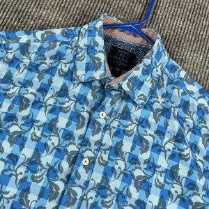 Con.Struct Shirt Mens Large Blue Geometric Performance Stretch Button Up Modern